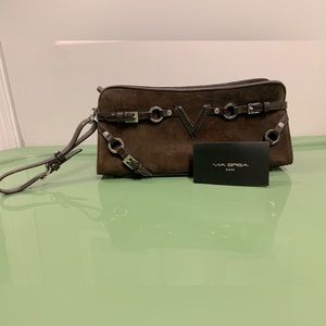 Via Spiga Brown Suede Leather Clutch/Wristlet